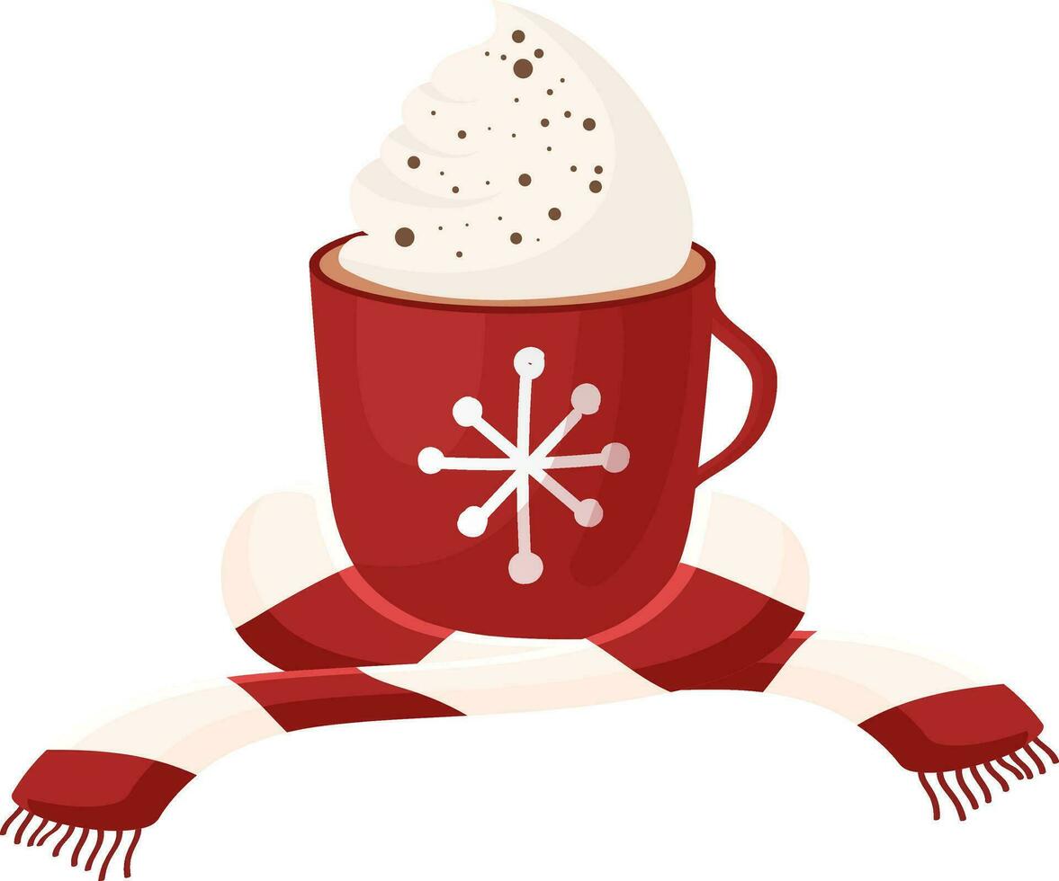 Whipped Cream Coca Cup And Scarf Flat Element In Red And Cosmic Latte Color. vector
