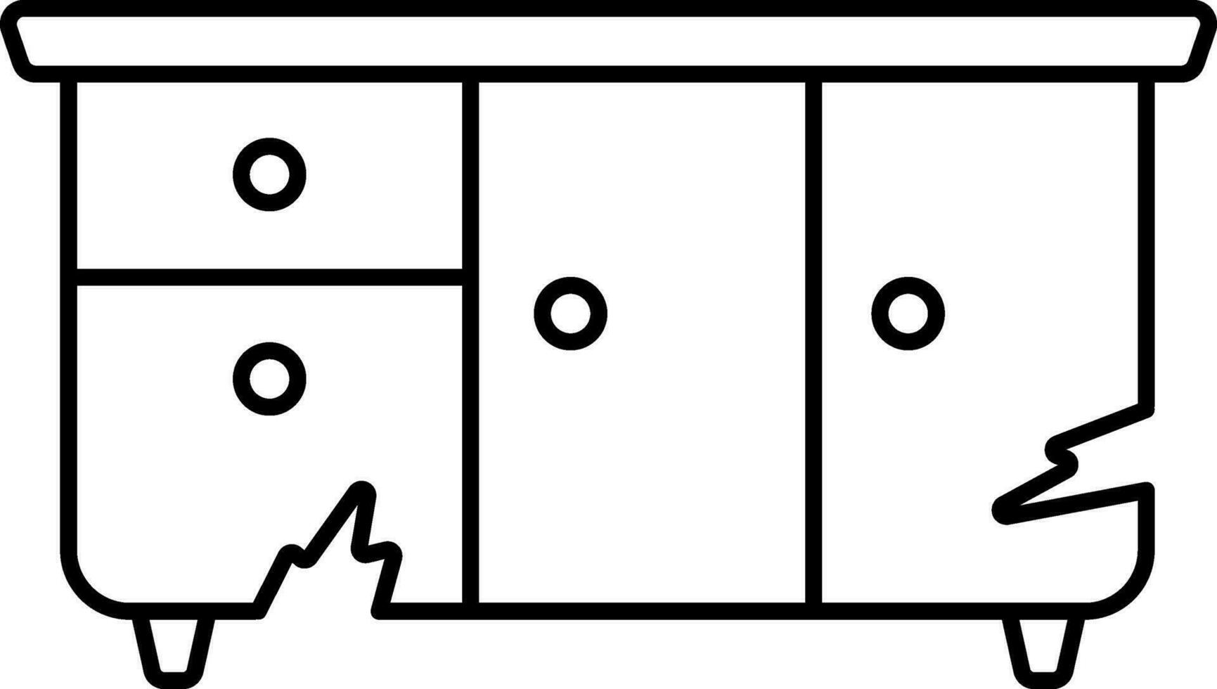 Broken Drawer Desk Black Outline Icon. vector
