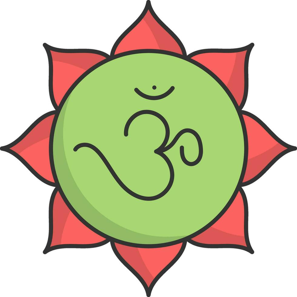Green And Red Flower Pattern Om Icon In Flat Style. vector