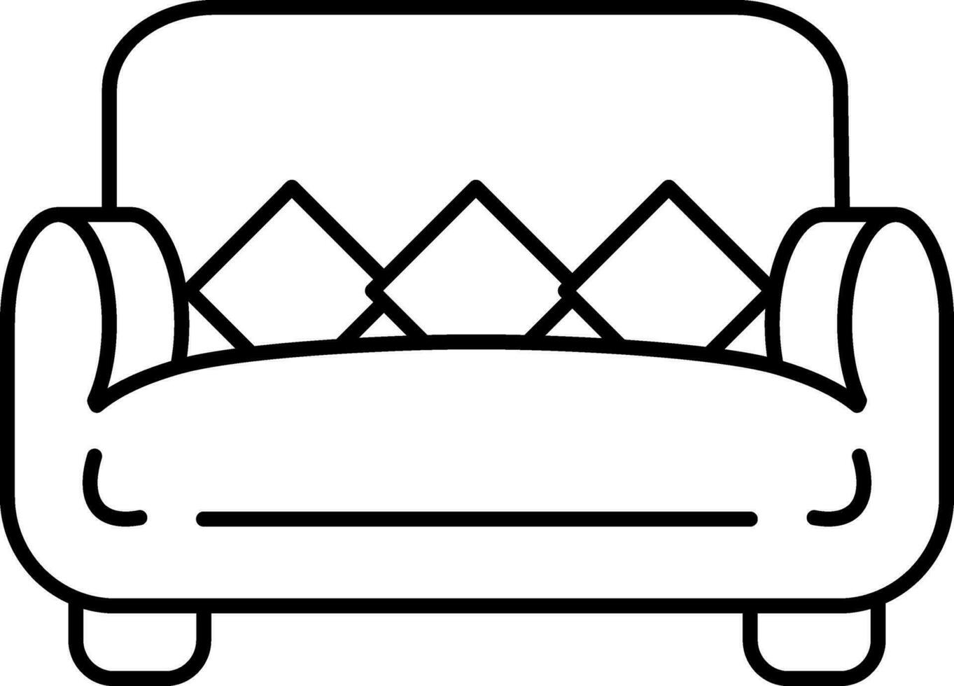 Sofa with cushions icon in black line art. vector