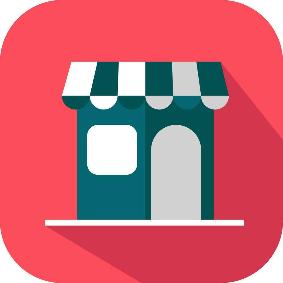 Teal And White Shop Icon On Red Square Background. vector