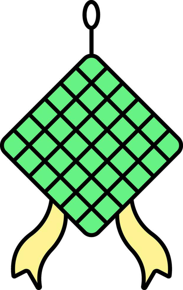 verde y amarillo ketupat colgar icono en plano estilo. vector