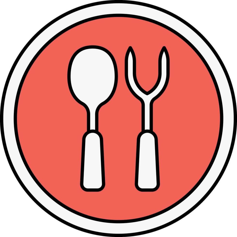 Spoon With Fruit Fork Red And White Circle Icon. vector