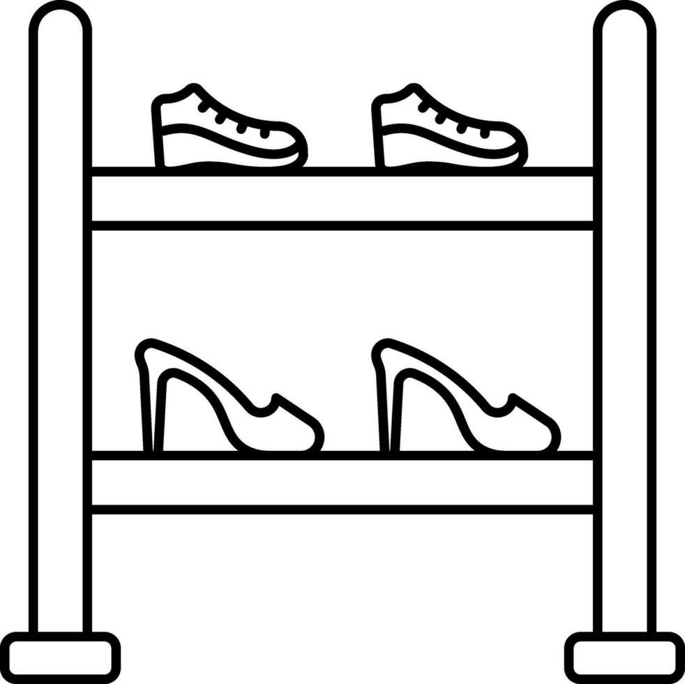 Shoes And Heels On Rack Black Stroke Icon. vector