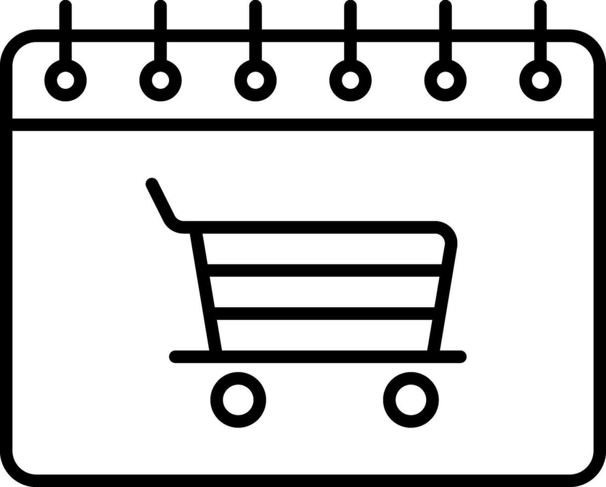 Shopping Cart Symbol On Calendar Line Art Icon. vector