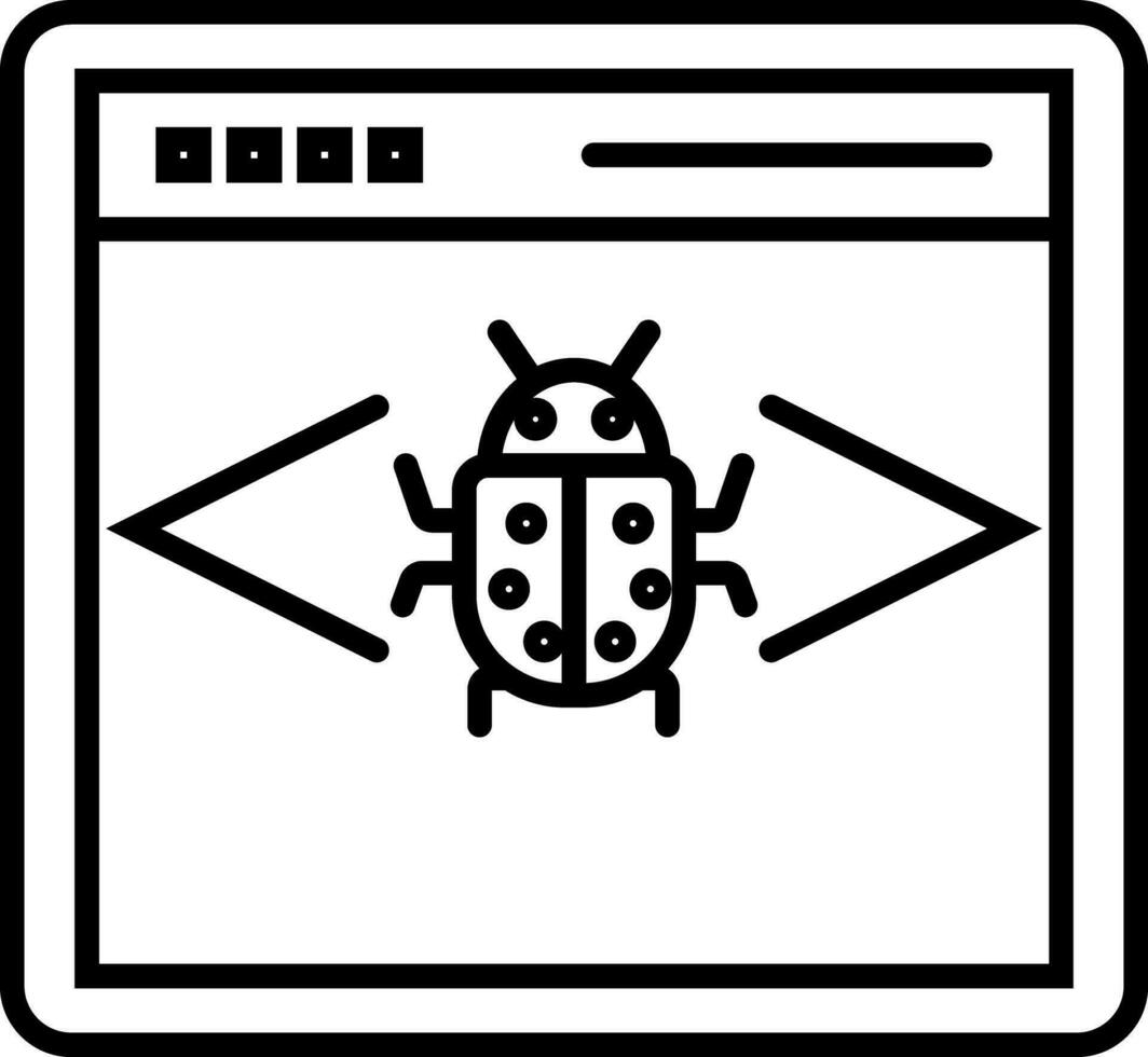 Line art illustration of bug with programming code. vector