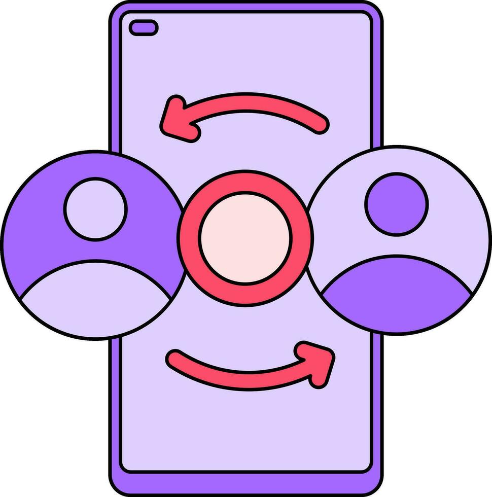 rosado y púrpura color usuario dinero intercambiar en teléfono inteligente icono. vector