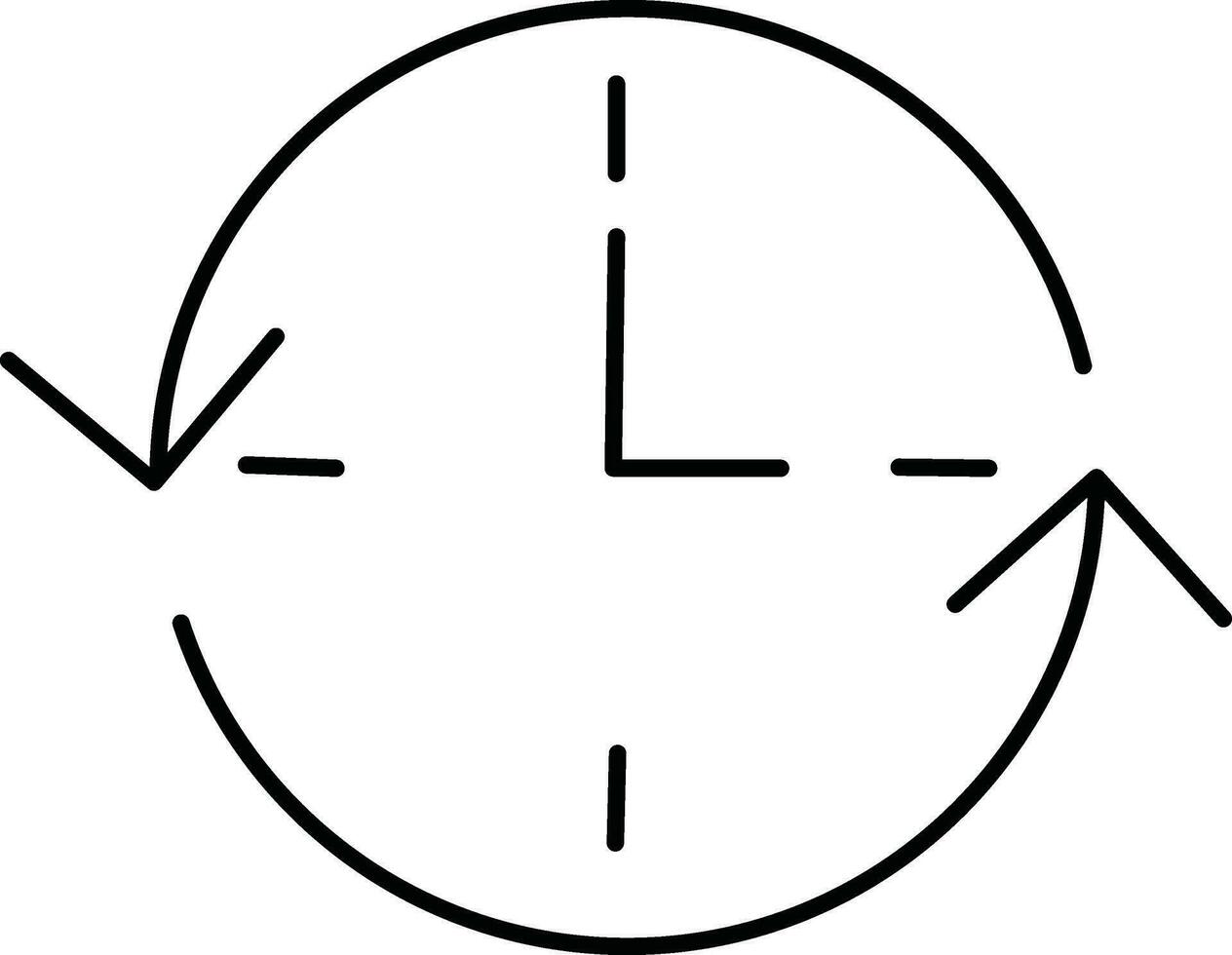 Black line art clock with arrow sign. vector
