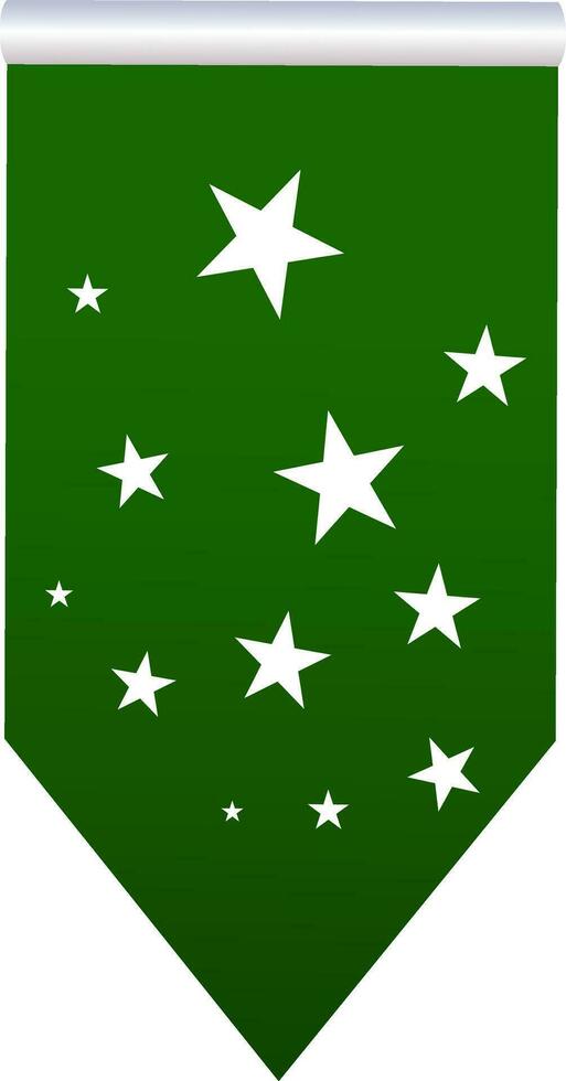 Green color flag emblem decorated with stars. vector