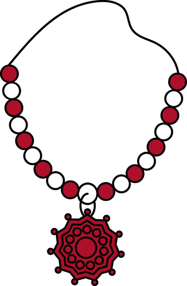 Necklace with Locket Icon in Red and White Color. vector