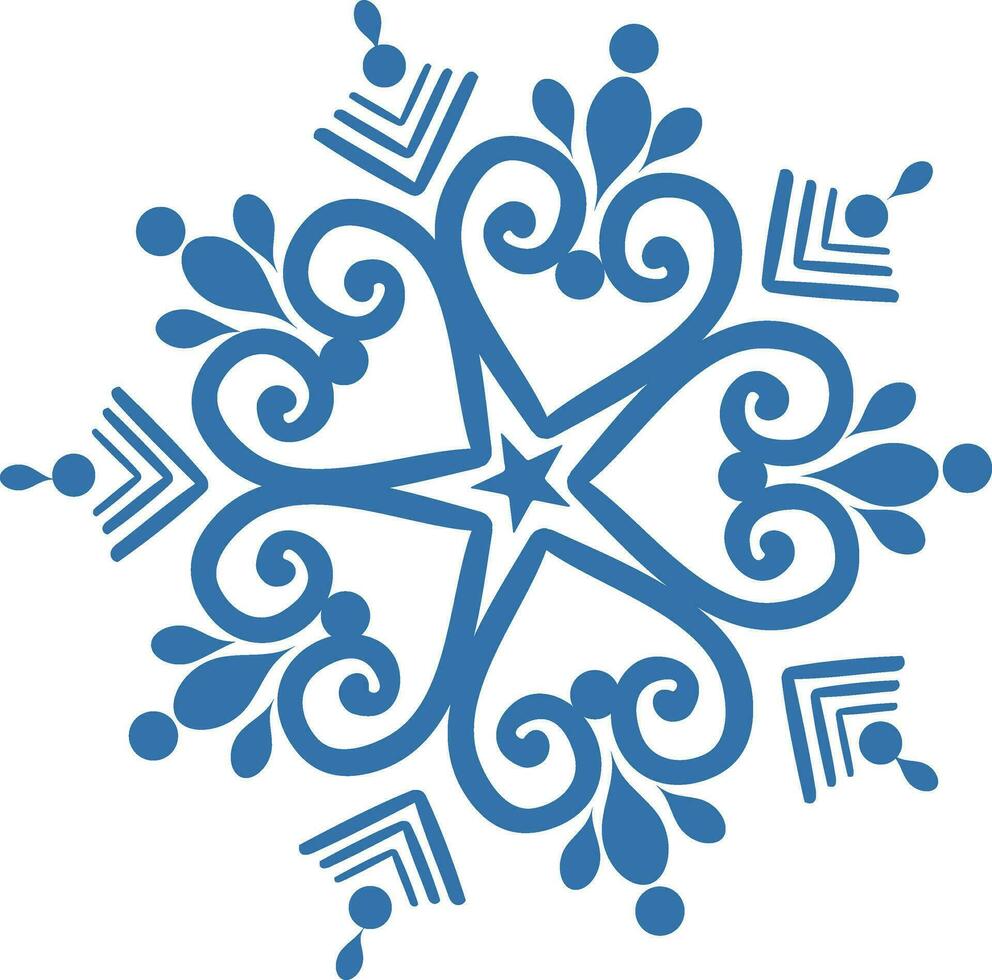 Monochrome Ornamental Snowflake in blue color. vector