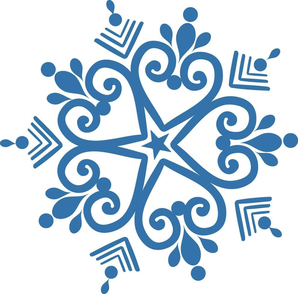 monocromo ornamental copo de nieve en azul color. vector