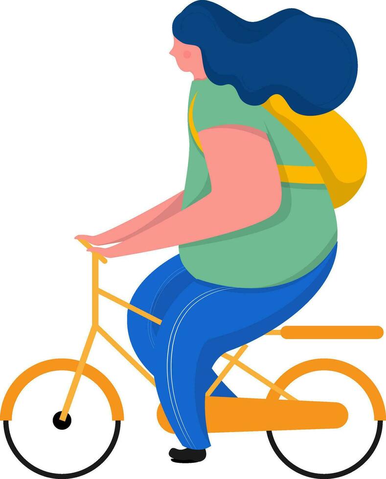 dibujos animados personaje de joven mujer montando bicicleta. vector