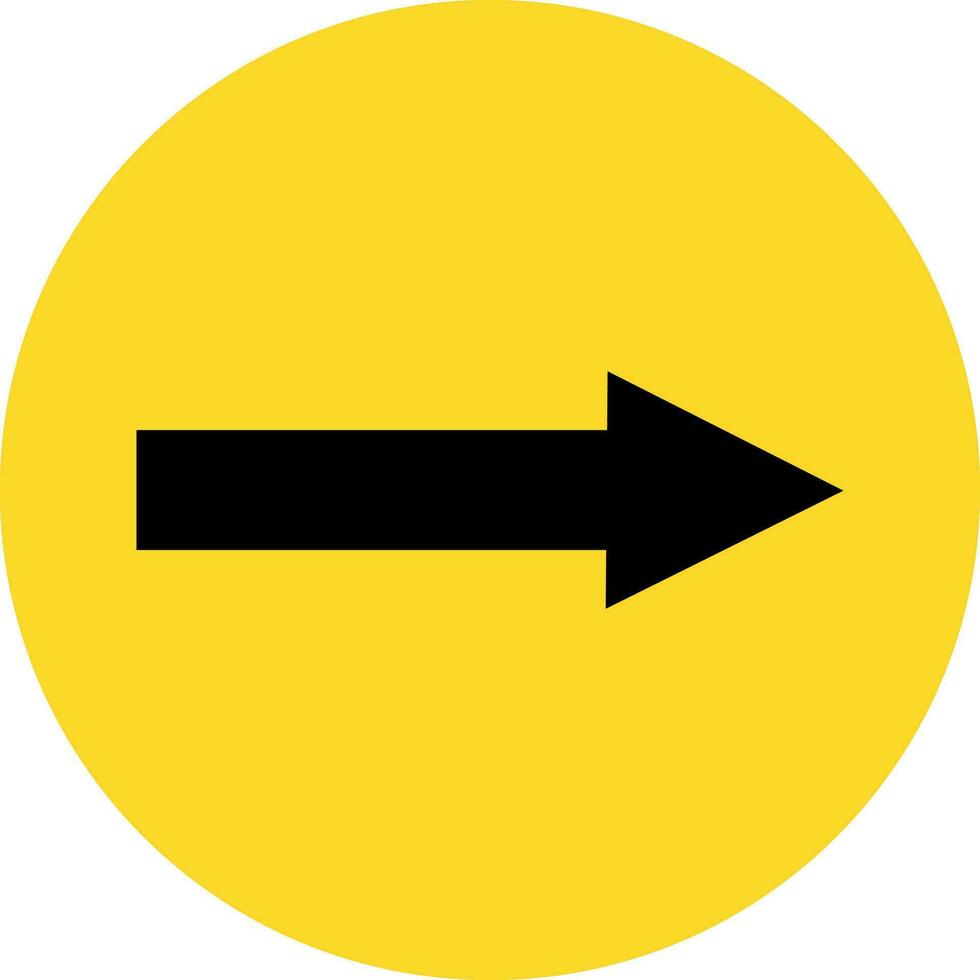 Black right arrow sign in yellow circle. vector