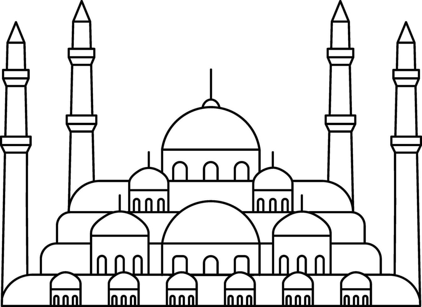 Black Line Art Mosque Icon in Flat Style. vector