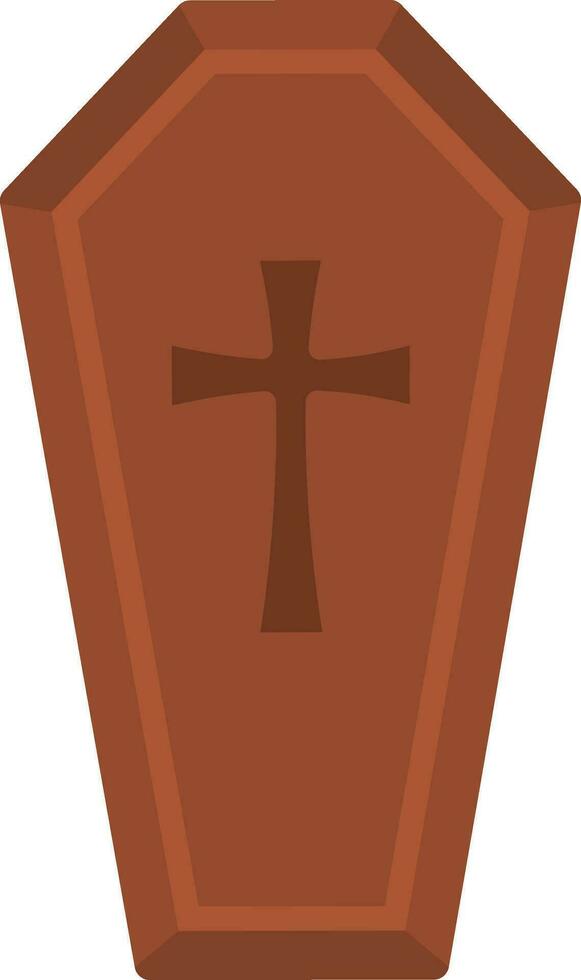 Isolated Brown Coffin Box Icon In Flat Style. vector