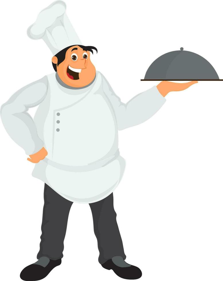 Character of chef holding tray. vector