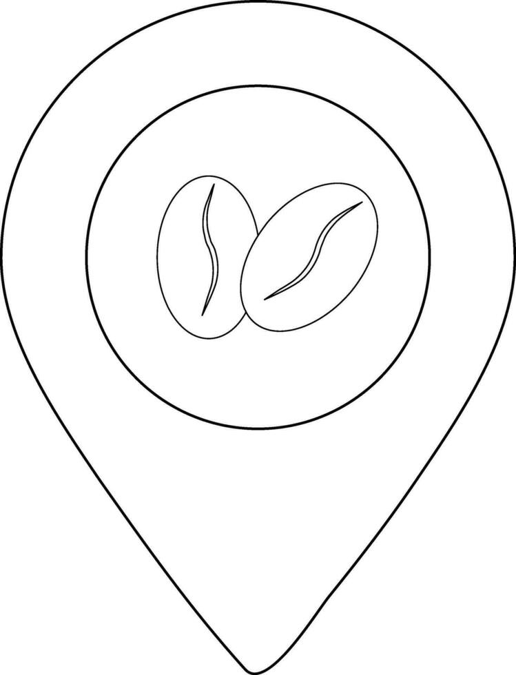 Black line art illustration of coffee bean in map point. vector