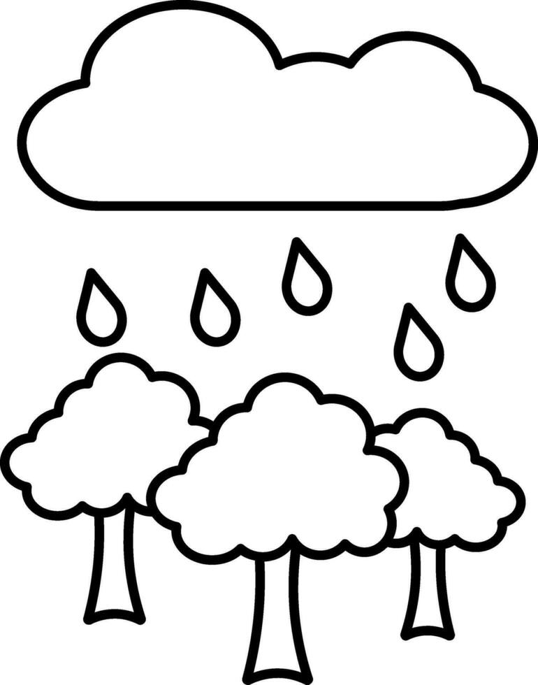 Rainfall on Trees Icon in Black Outline. vector