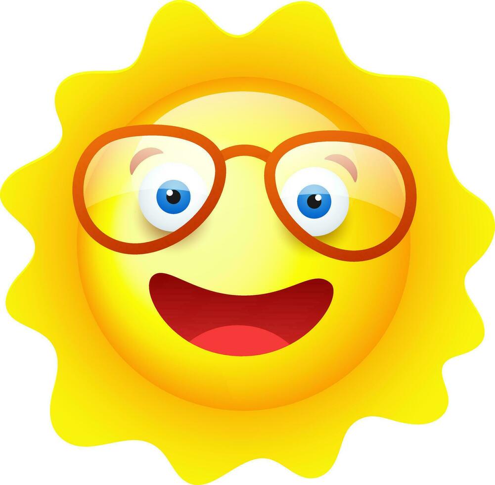 Cute cartoon of a sun wearing eye glasses on white background. vector