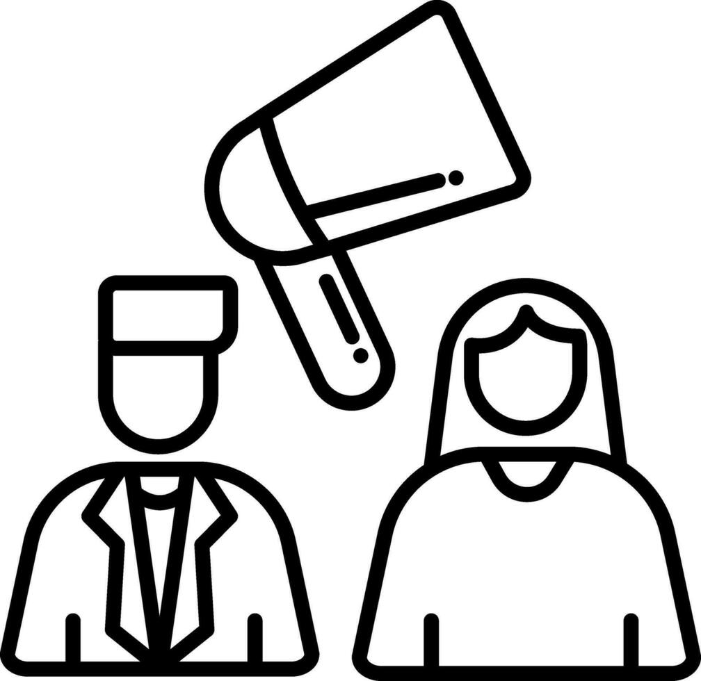 Business People With Loudspeaker Icon In Thin Line Art. vector