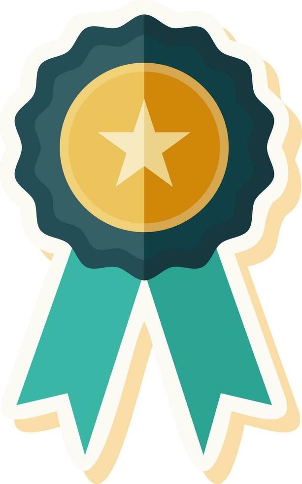 Teal And Yellow Star Badge Icon In Sticker Style. vector