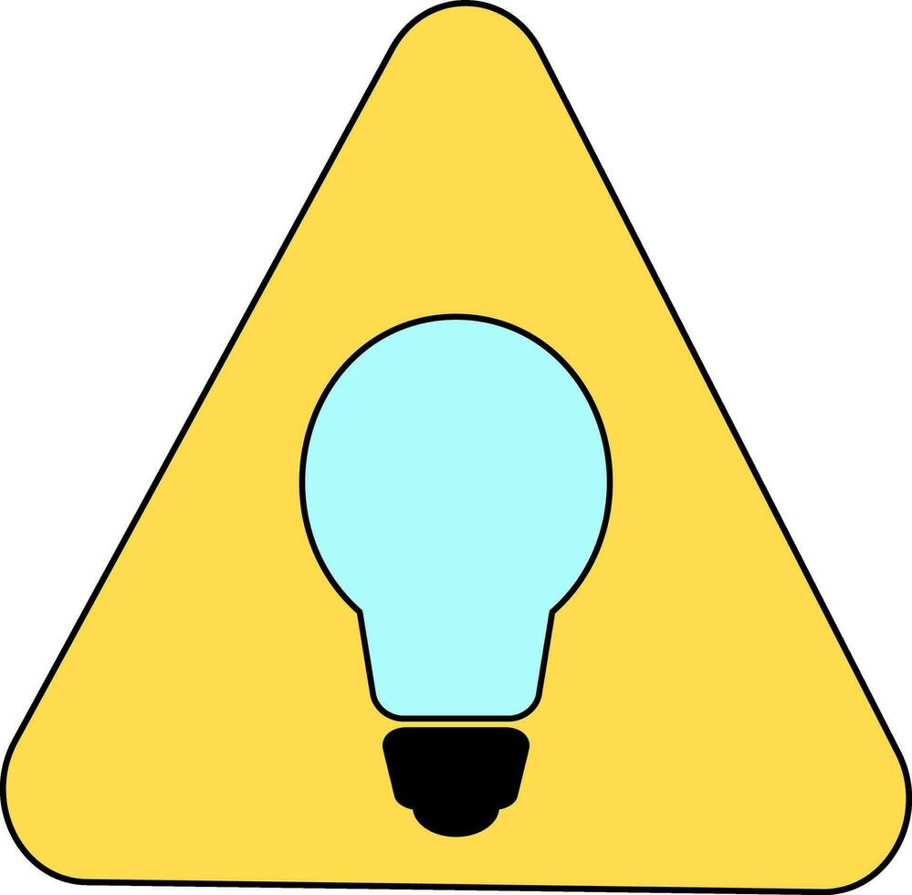 Black and blue electric bulb in yellow triangle. vector