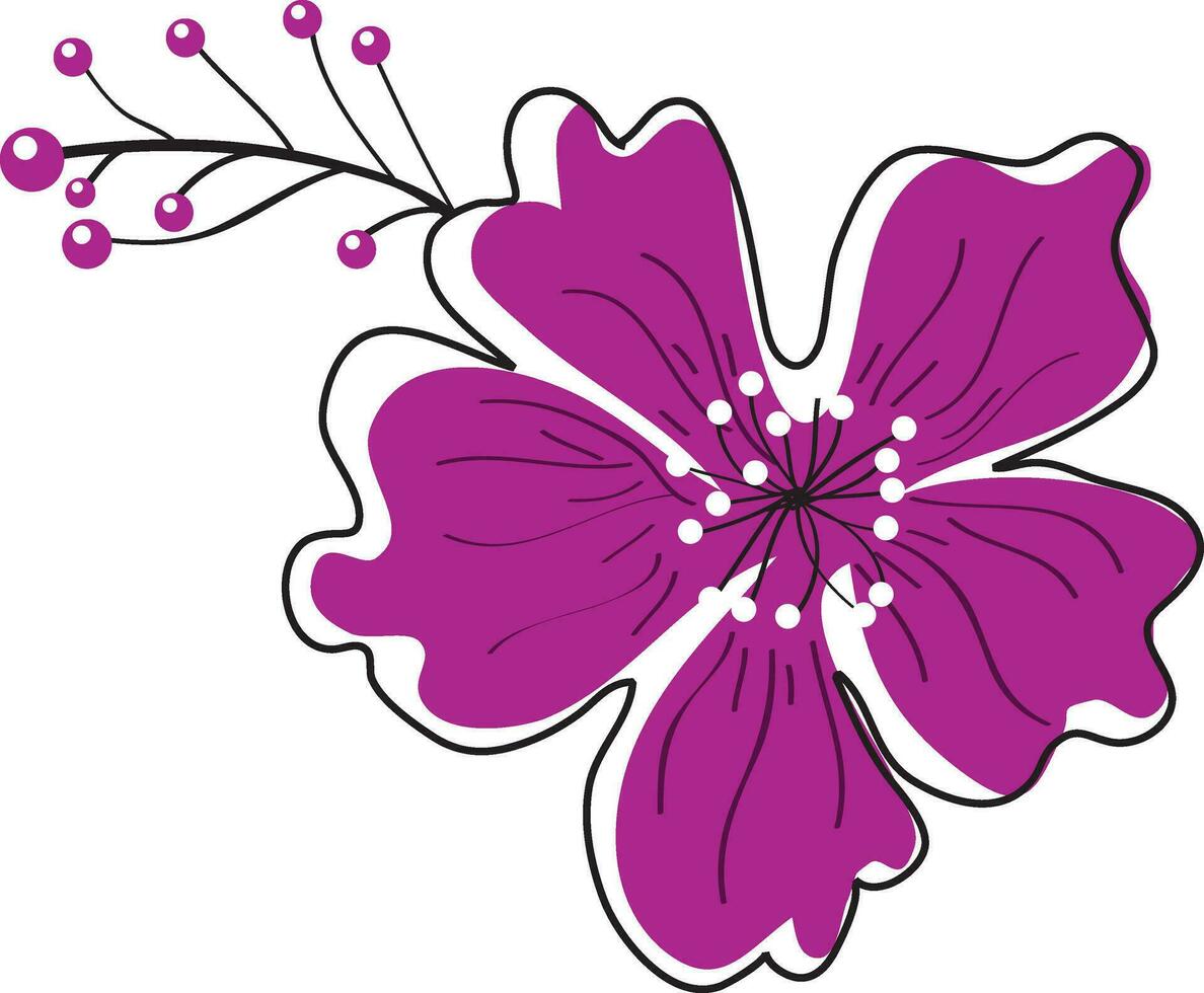 Flat line art illustration of hibiscus in purple color. vector