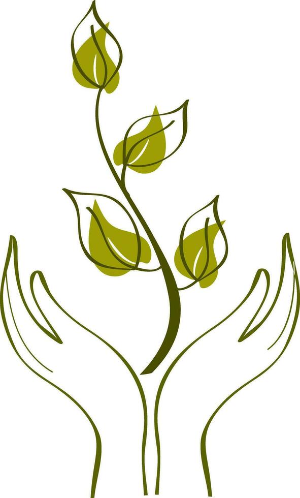 Illustration of woman hand with leaves. vector