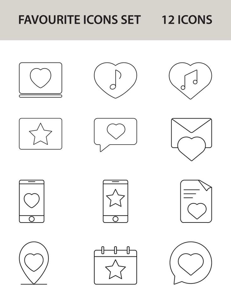 Black Line Art Set of Favorite Icon In Flat Style. vector