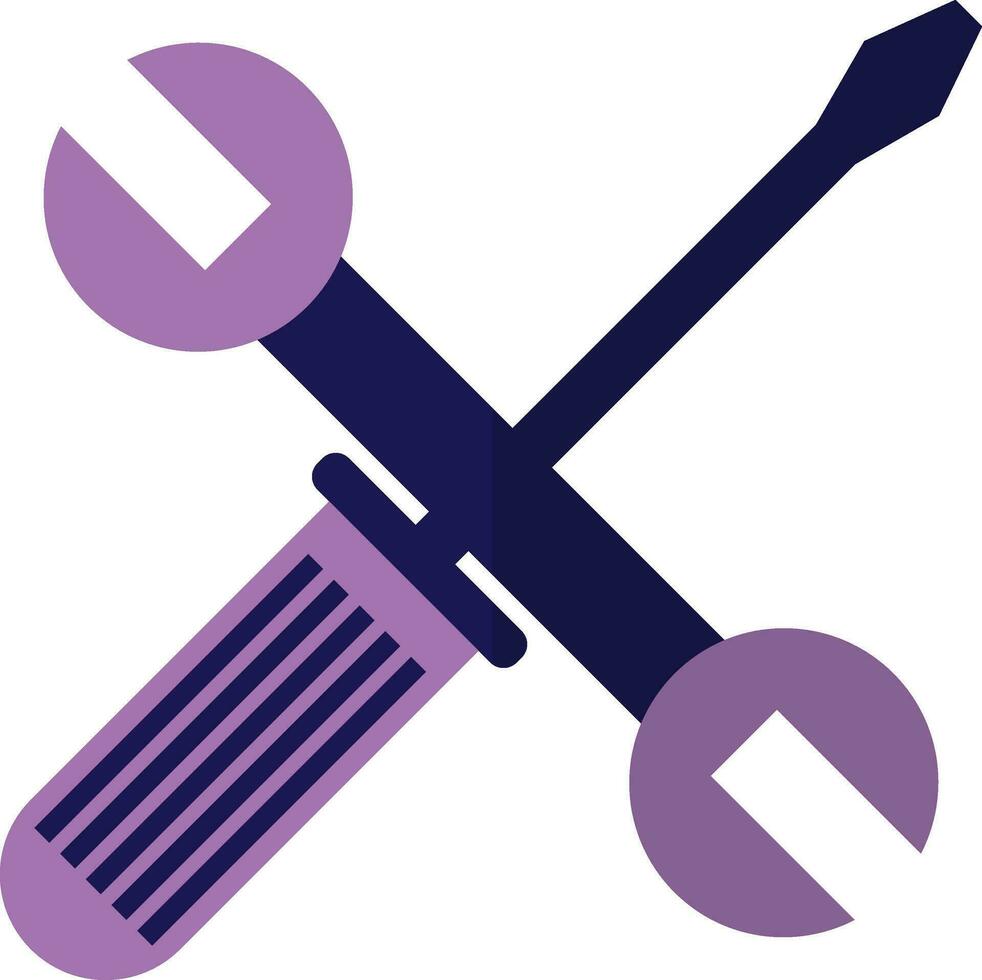 Purple wrench with screwdriver in flat style. vector