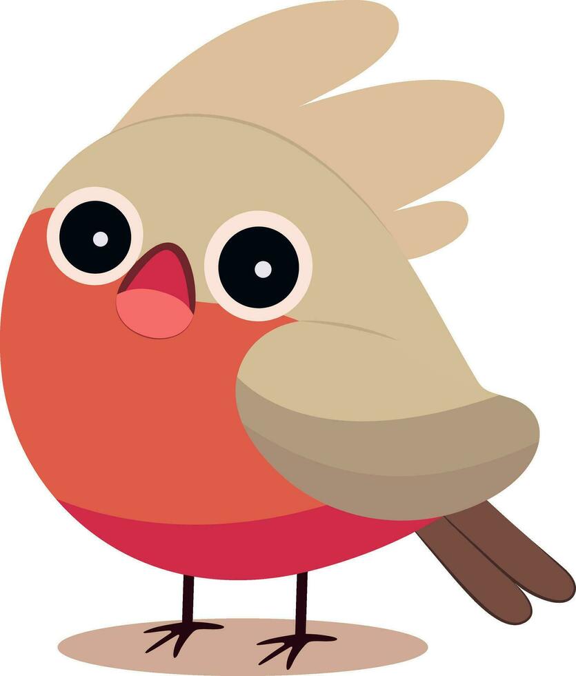Cartoon Titmouse Character Icon In Brown And Red Color. vector