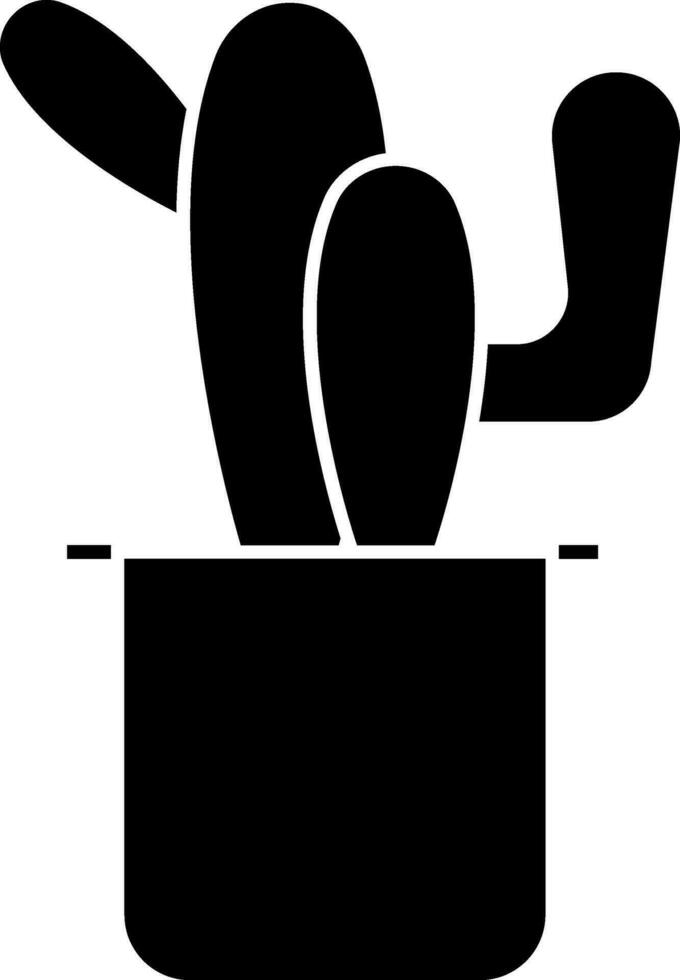 Cactus Plant Flat Icon In Black And White Color. vector