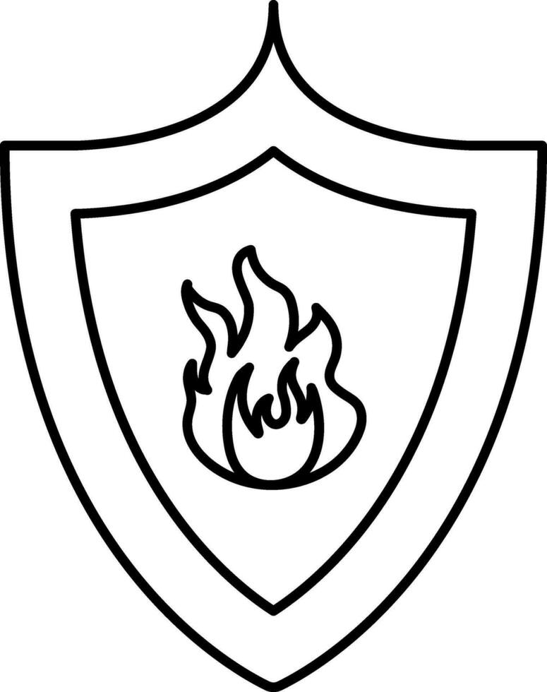 Fire Shield Icon In Black Outline. vector