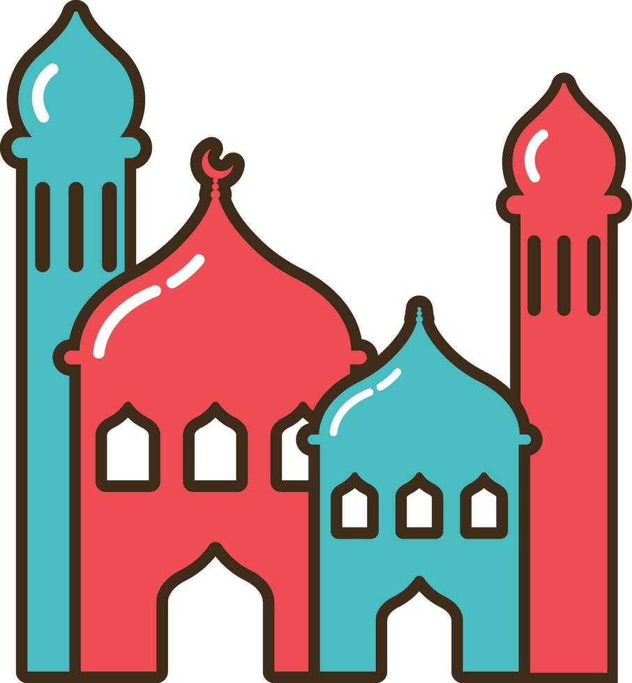 Mosque with minaret made by red and blue color. vector