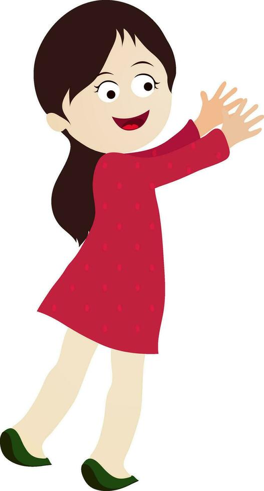 Character of little girl in red dress. vector