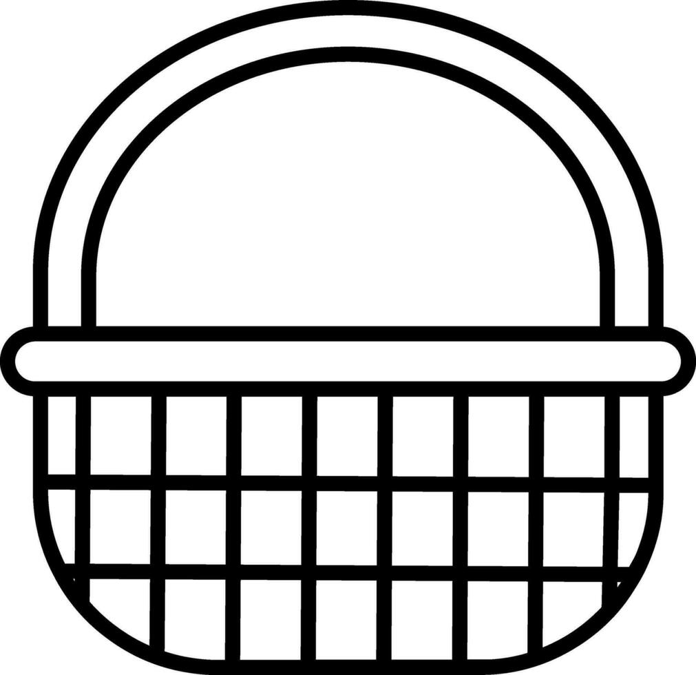 Wicker Basket Icon In Black Line Art. vector