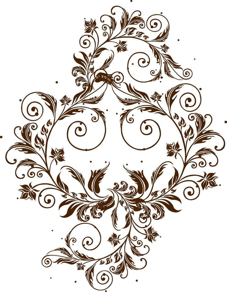 Floral abstract design pattern in brown color. vector