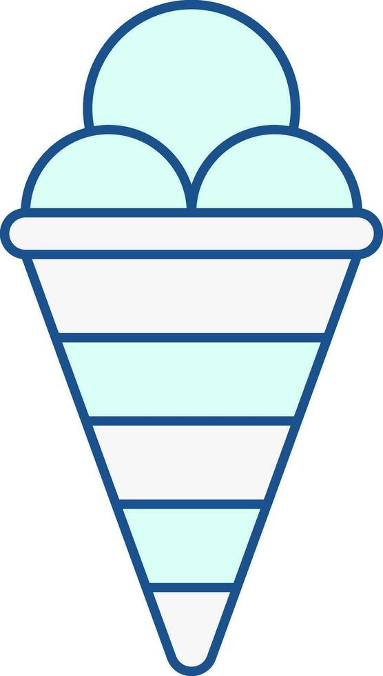 Flat Style Scoop Ice Cone Turquoise And White Icon. vector