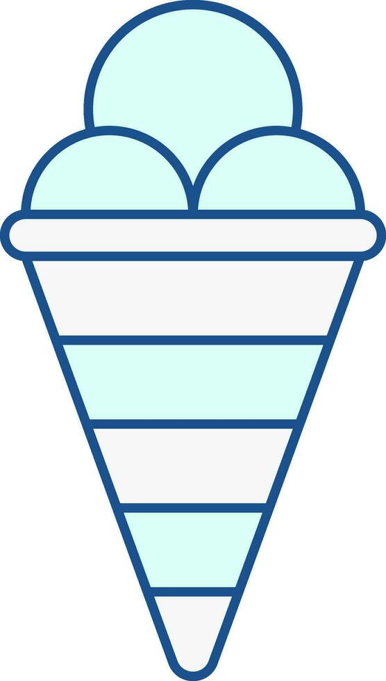 Flat Style Scoop Ice Cone Turquoise And White Icon. vector