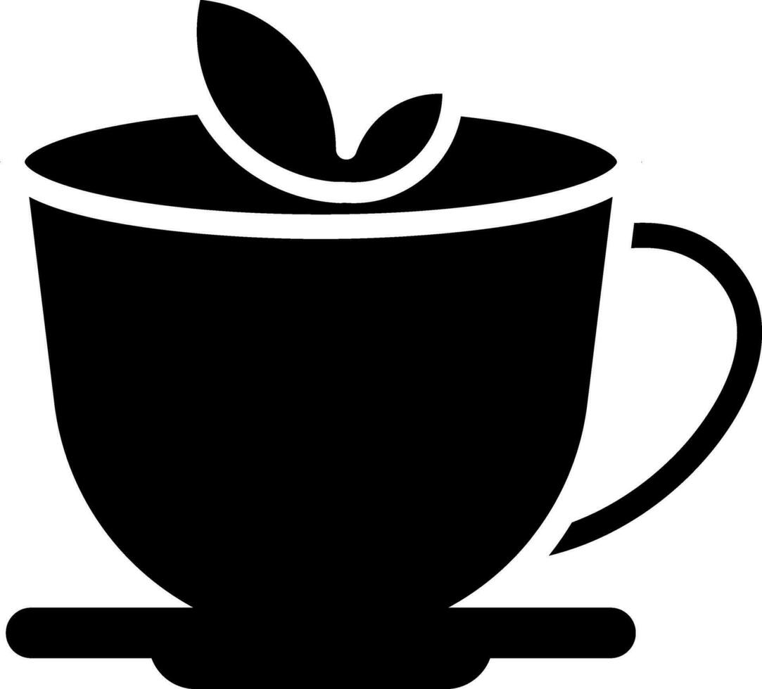 Black leaves in cup with plate. vector