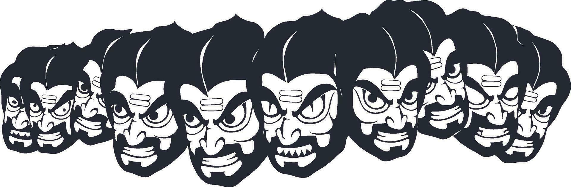 negro y blanco ilustración de ravana caras. vector