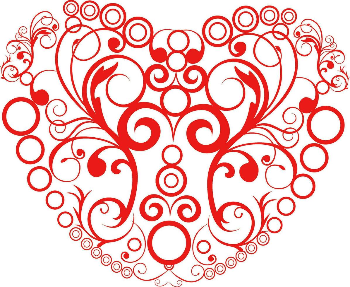 Vector illustration of floral red valentine heart.