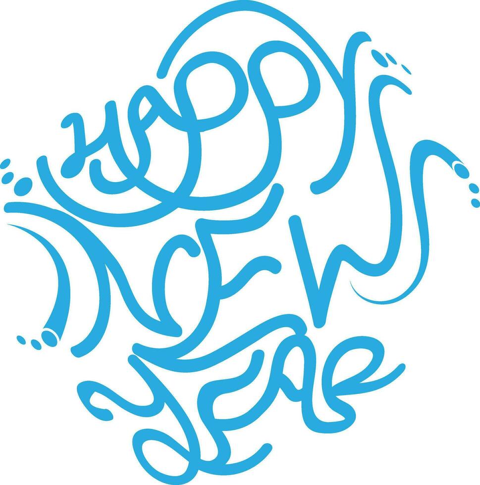 Happy new year text in blue colour. vector