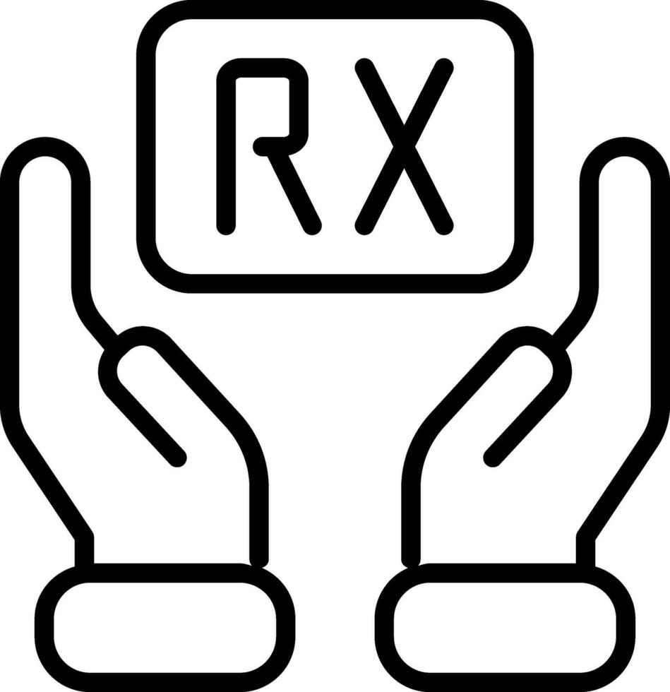 Black Line Art Illustration of RX Holding Hand Icon. vector