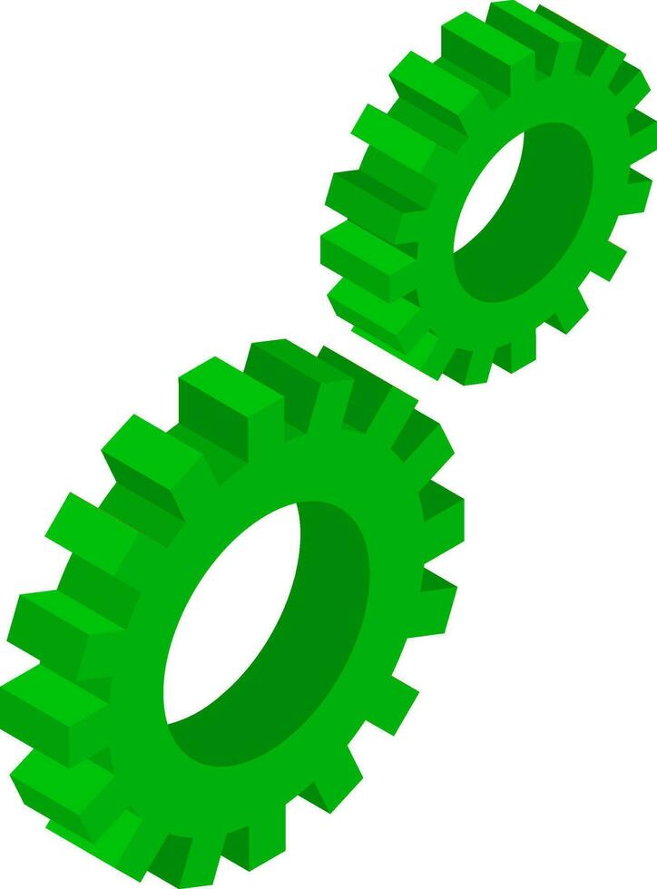 3D isometric of cogwheel or setting icon in green color. vector