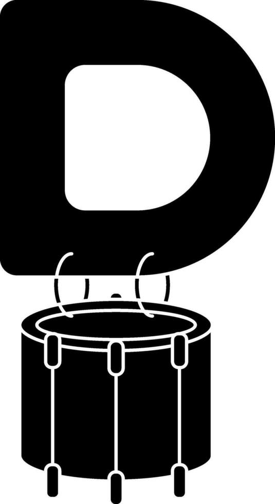 Letter D For Drum Icon In Glyph Style. vector
