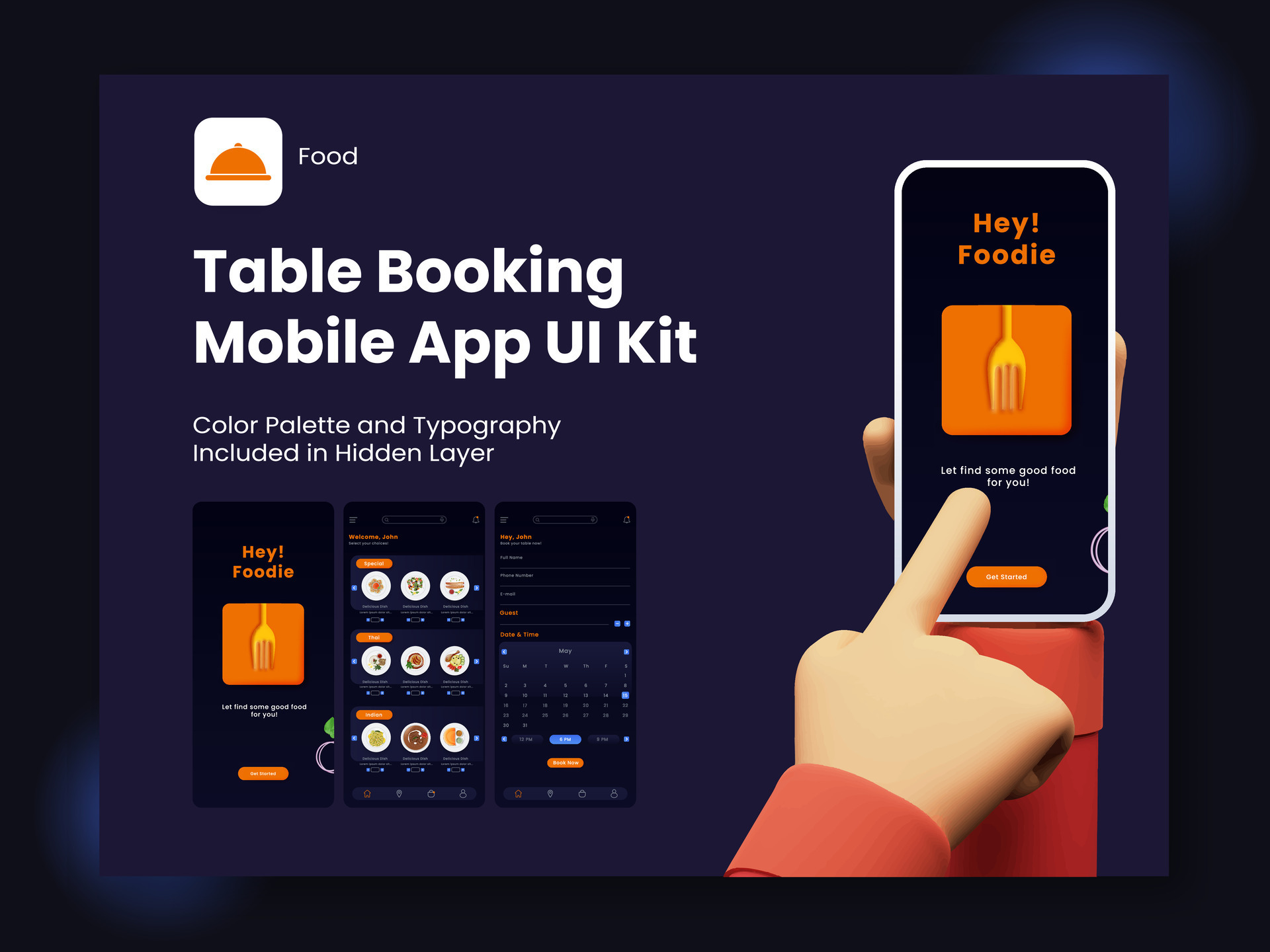 Table Booking Mobile App UI Kit Including As Sign In, Sign Up, Menu and Reserved Table Details