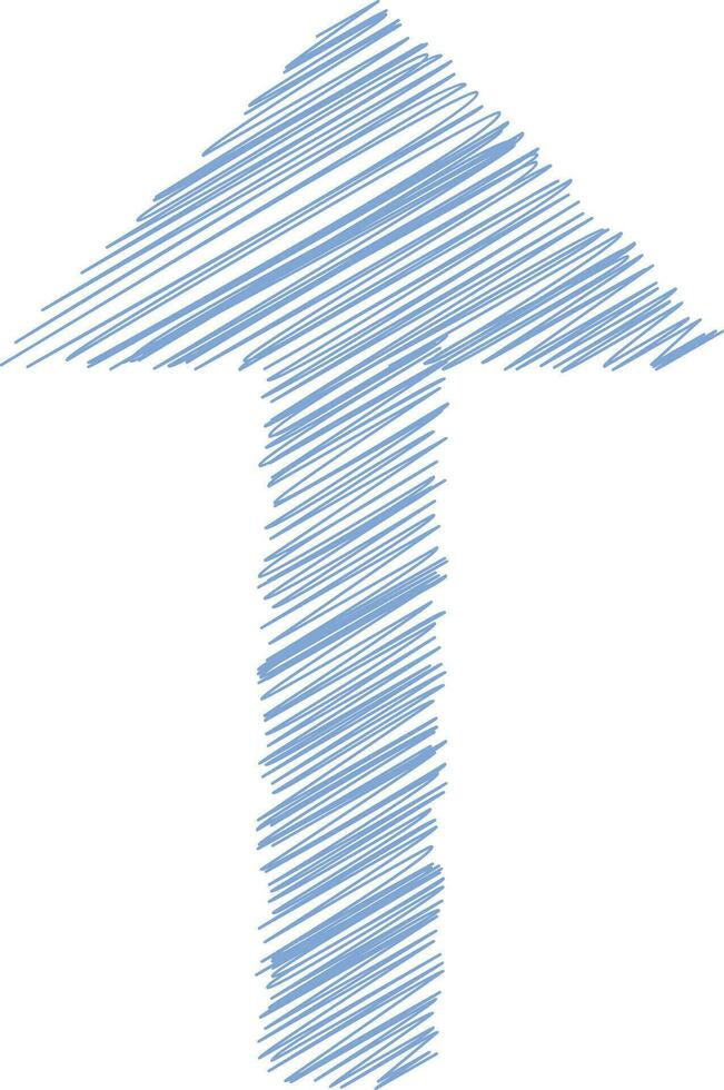 Doodle sketch of up arrow in blue color. vector