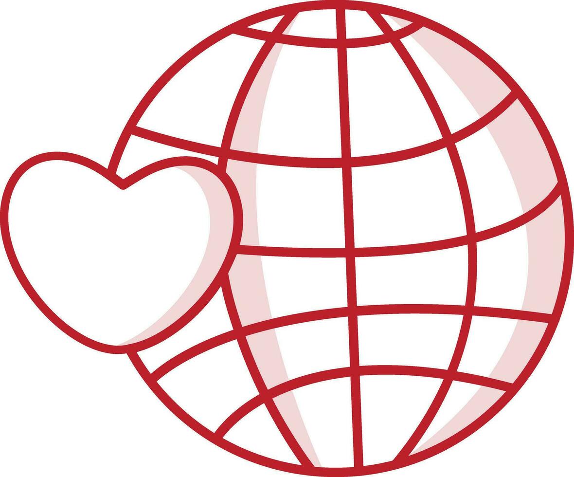 Globe with heart made by red line art. vector